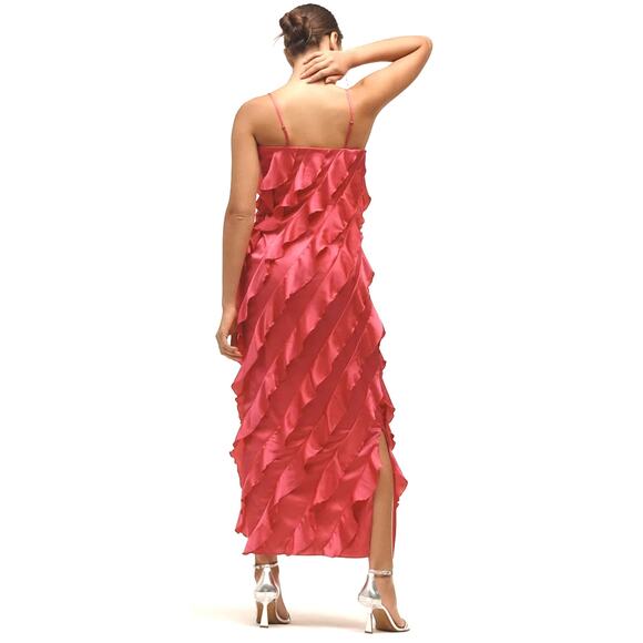 NWT By Anthropologie Bias-Cut Ruffled Midi Dress $198 MEDIUM Pink - Picture 4 of 7